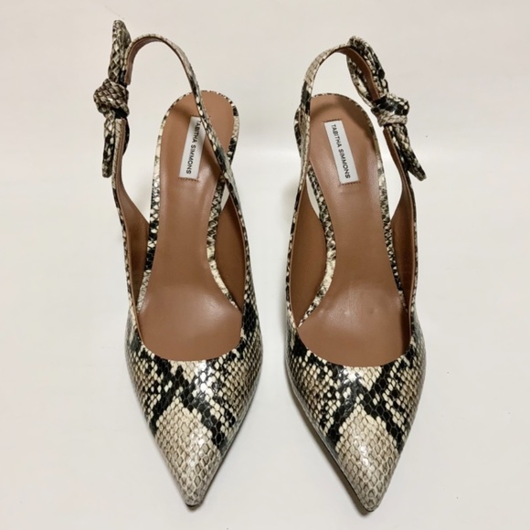 Tabitha Simmons Millie Snake Print Leather Slingback Pointed Toe Heeled Pumps 40 - Picture 15 of 16